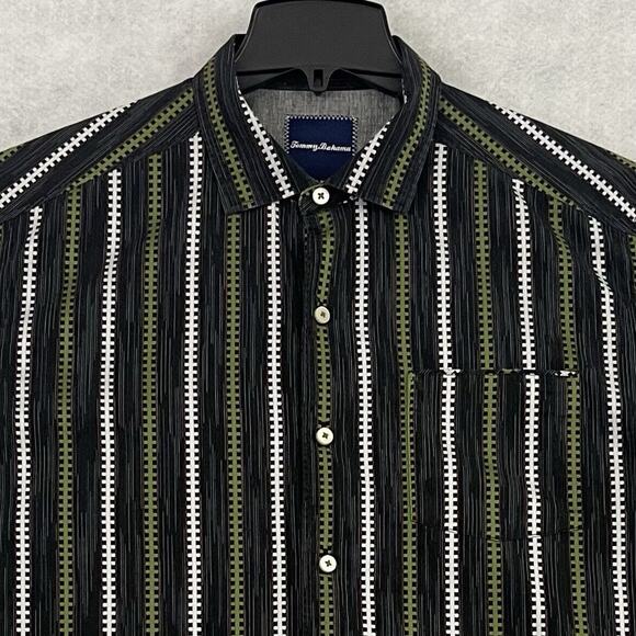 Tommy Bahama Shirt Mens Large Green Long Sleeve Striped Button Up Casual Cotton - Picture 9 of 13